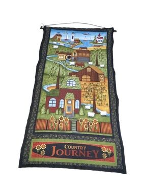 Country Cabin Quilted Wall Hanging 43”x24” Farm Sunflowers Lighthouse